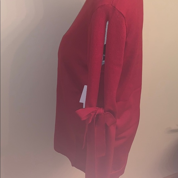 NWT Red Knit Boatneck Sweater w/Open Slit Sleeves - Picture 7 of 8
